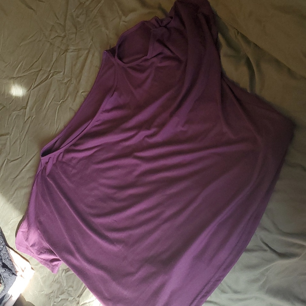 Purple shien blouse with cold shoulder detail on left side